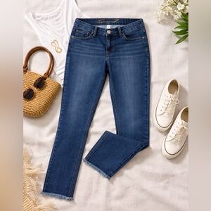 Seven7 Dark Wash Slim Fit Ankle Jeans Raw Hem Modern Casual Size 12